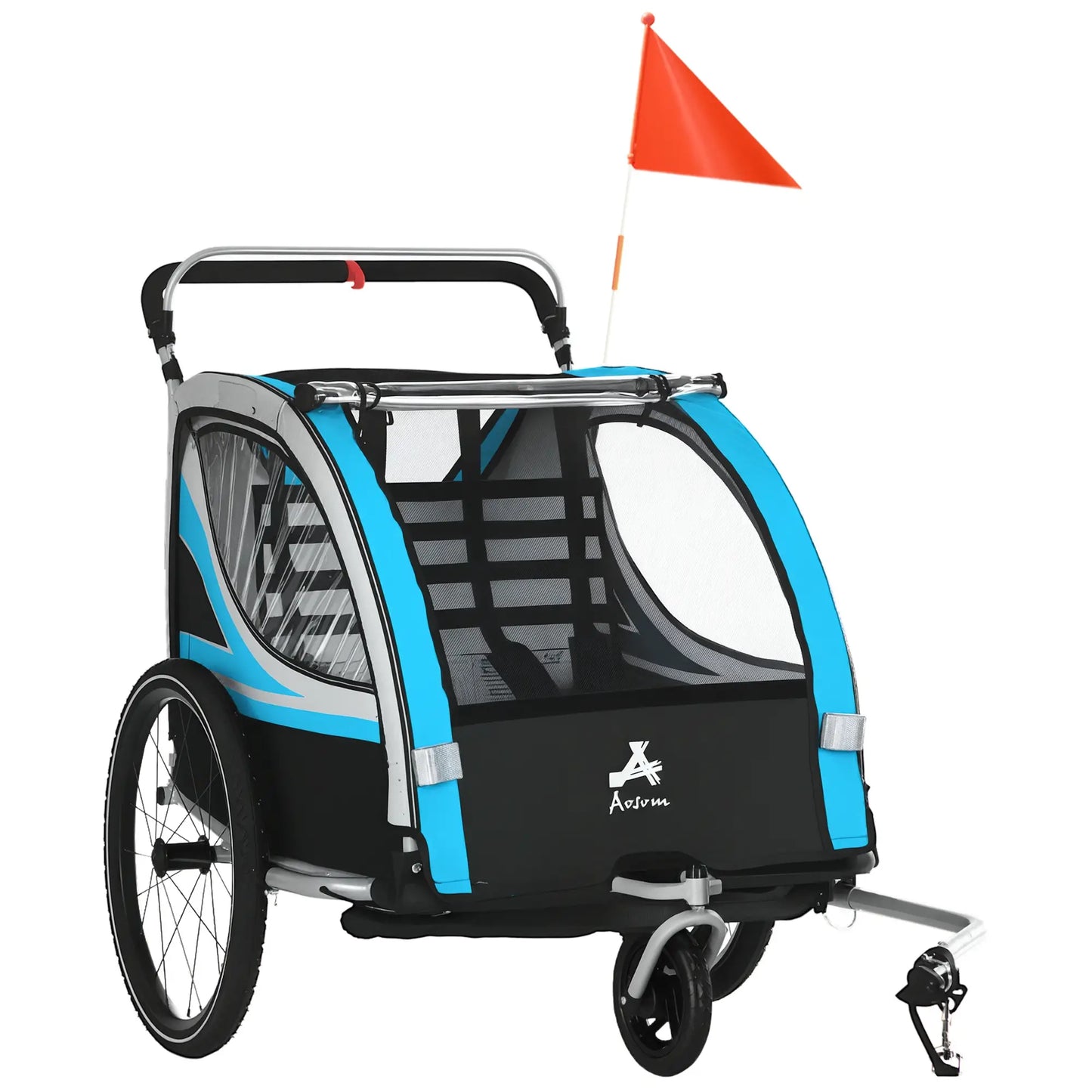 3-In-1 Bike Trailer, 2 Seats, 5-Point Harness, Storage, Blue Kids Bike Trailers at Gallery Canada