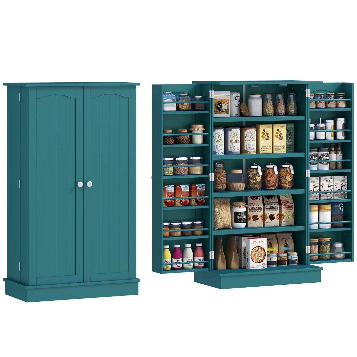 41 Storage Cabinet, 2-Door Kitchen Pantry, 5-Tier Shelving, Teal Blue Kitchen Pantry Cabinets at Gallery Canada