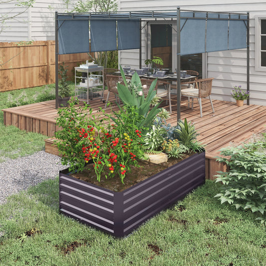 Galvanized Raised Garden Bed, Steel Outdoor Planter, 71" x 35" x 23", Dark Grey Galvanized Planter Boxes Dark Grey at Gallery Canada