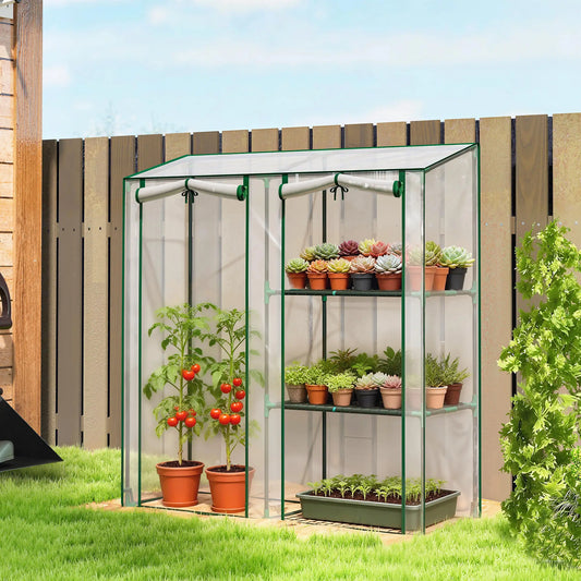 Mini Greenhouse, 3 Shelves, 2 Roll-Up Doors, 56.3" x 17.7" x 59.4", Clear Portable Greenhouses Dark Green, Clear at Gallery Canada