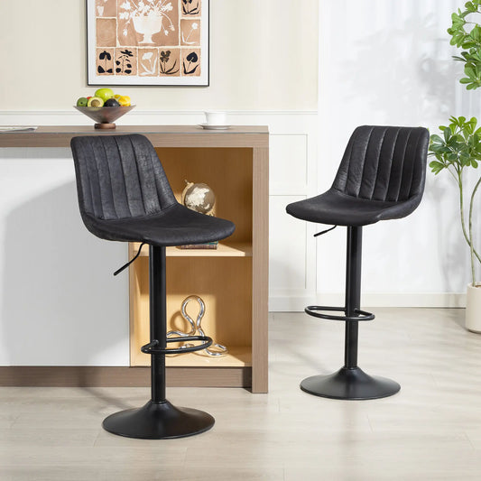 Adjustable Swivel Bar Stools, Set Of 2, Leathaire Upholstery, Black Bar Stools Black at Gallery Canada