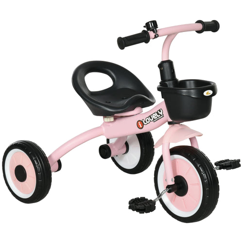 Tricycle for Toddler 2-5 Year Old Girls and Boys, Toddler Bike with Adjustable Seat, Basket, Bell, Pink