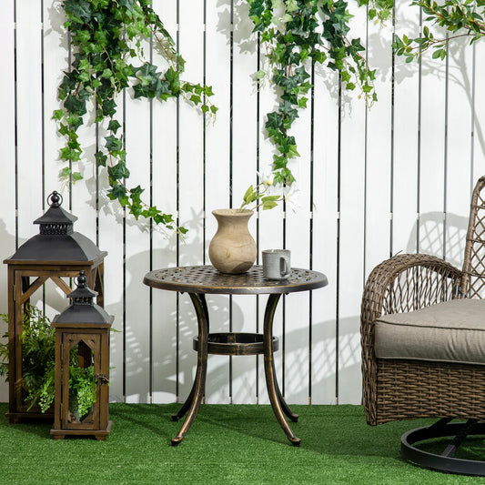 23.6" Round Outdoor Side Table, Cast Aluminum Frame, Bronze Patio Side Tables Bronze at Gallery Canada