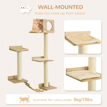 Wall Mounted Cat Tree with Scratching Post Condo Bridge Cushion Cat Climbing Shelves Furniture, Yellow at Gallery Canada