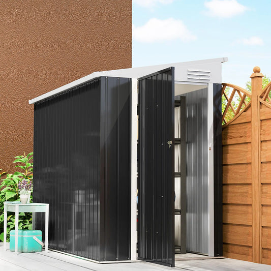 4' x 8' Outdoor Storage Shed, Metal Tool Shed, Lockable Door, Air Vents, Dark Grey Sheds Dark Grey at Gallery Canada
