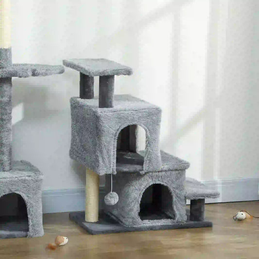 4-Step Pet Stairs, Adjustable Height, Scratching Posts, Hanging Ball, Grey Dog Stairs Grey, Dark Grey, Off-White at Gallery Canada