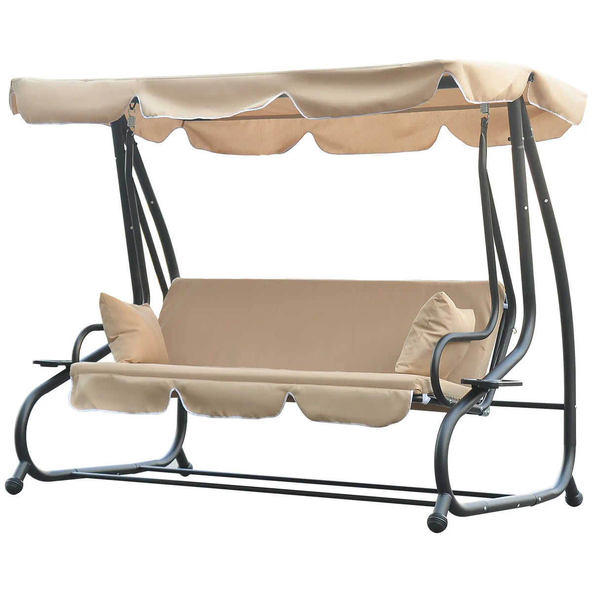 Outsunny 3-Seat Patio Swing, Convertible Flat Bed, Canopy, Beige Patio Swings with Stand at Gallery Canada