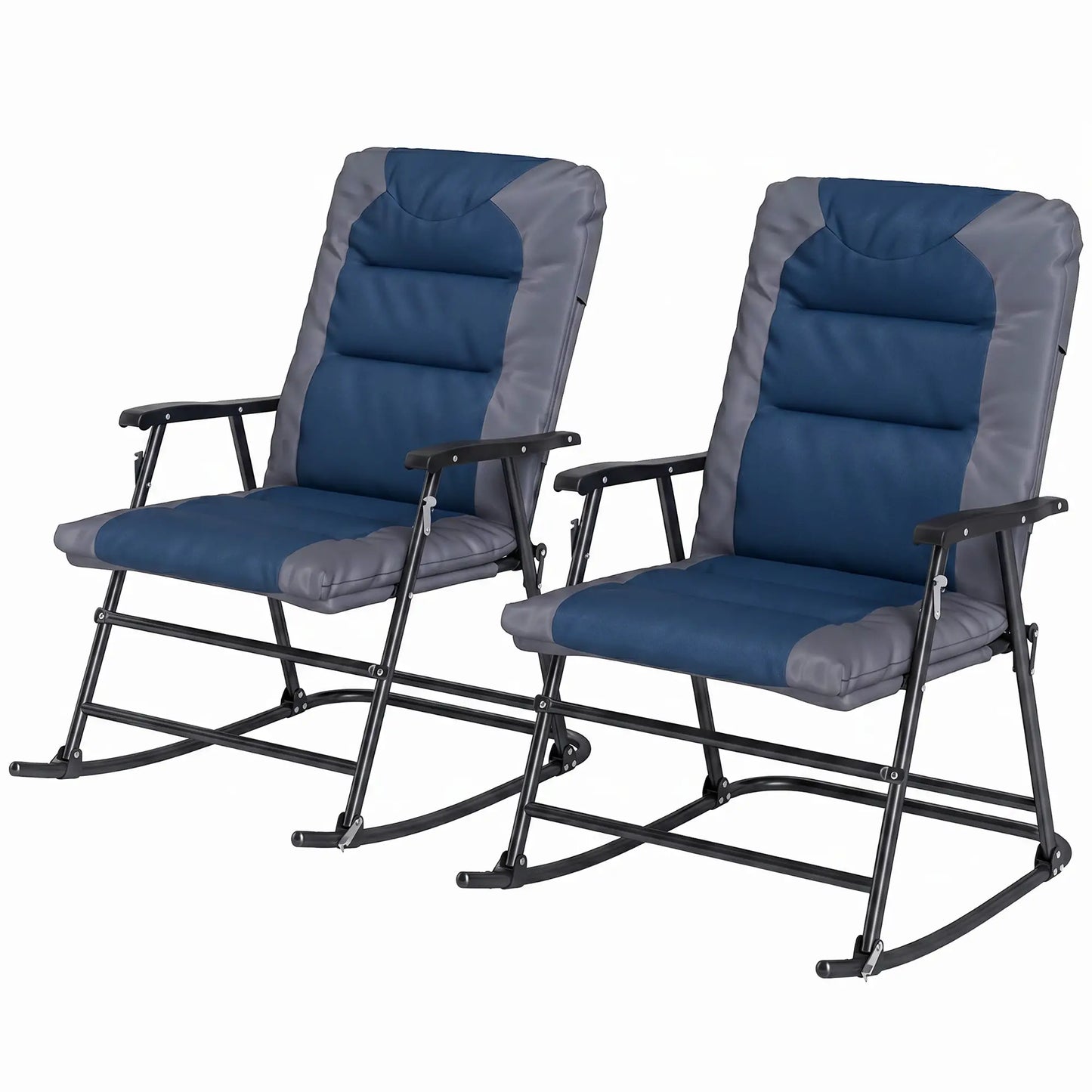 Folding Rocking Chair Set, 2 Padded Rockers with Armrest, Navy Blue Outdoor Rocking Chairs at Gallery Canada