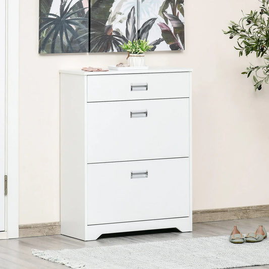 Narrow Shoe Storage, 2 Flip Doors, Adjustable Shelves, Holds 16 Pairs, White Shoe Storage Cabinets & Racks White at Gallery Canada
