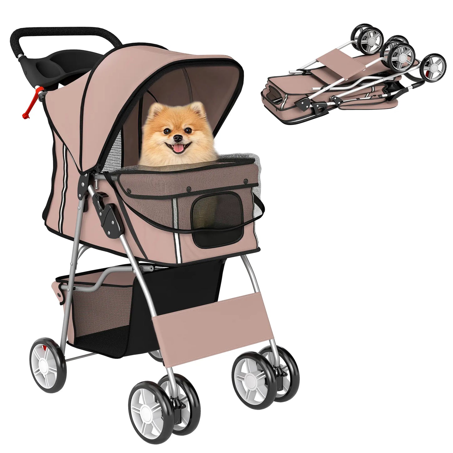 Foldable Pet Stroller, Wheels, Reflective Strips, Brake, Pad, Basket, Coffee Dog Bike Trailers & Strollers at Gallery Canada