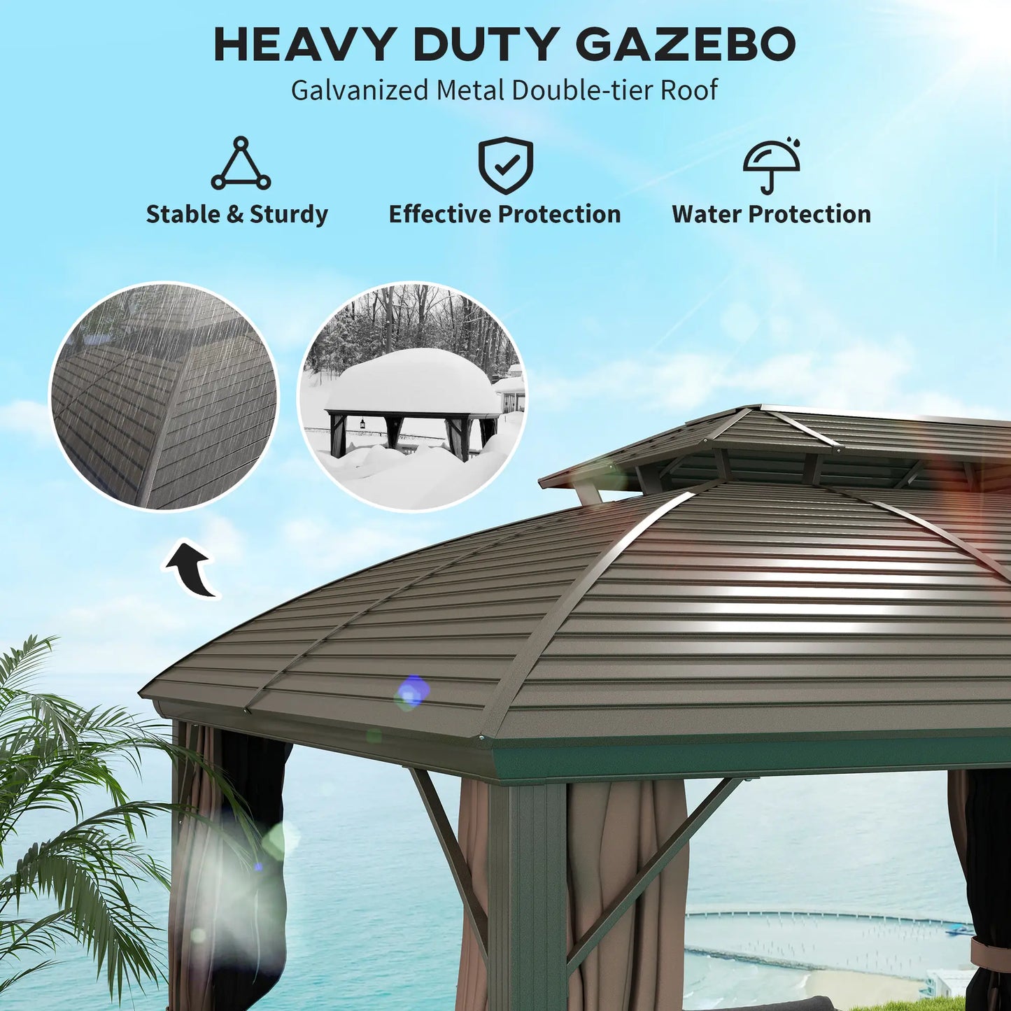 10' x 12' Hardtop Gazebo, Double Roof, Netting, Curtains, Garden, Backyard Gazebos at Gallery Canada