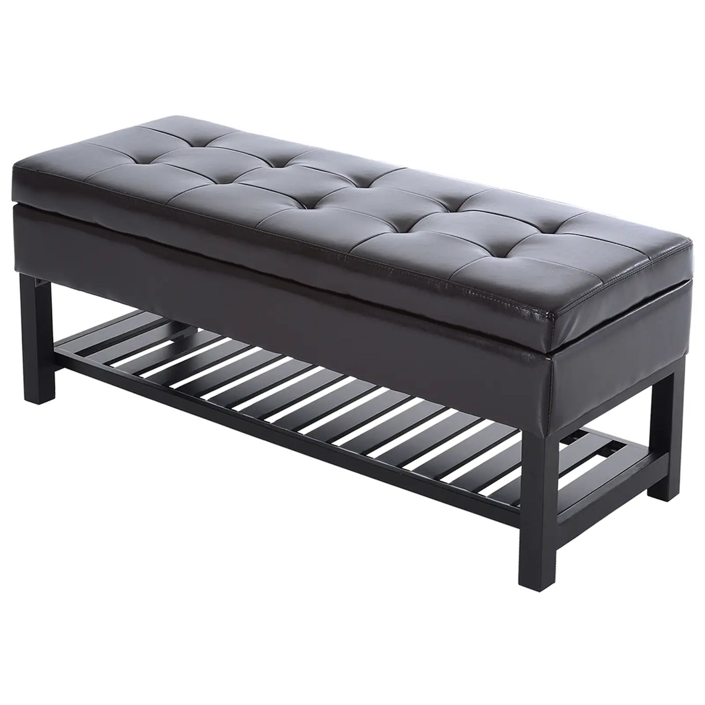 44 PU Leather Tufted Ottoman, Shoe Bench, Storage Chest, Brown Shoe Storage Cabinets & Racks at Gallery Canada