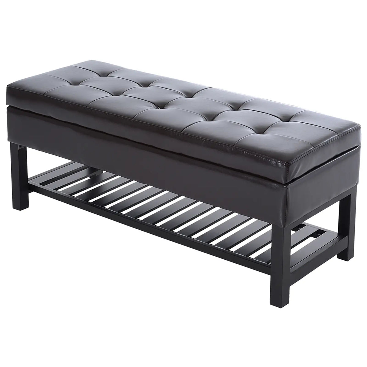 44 PU Leather Tufted Ottoman, Shoe Bench, Storage Chest, Brown Shoe Storage Cabinets & Racks at Gallery Canada