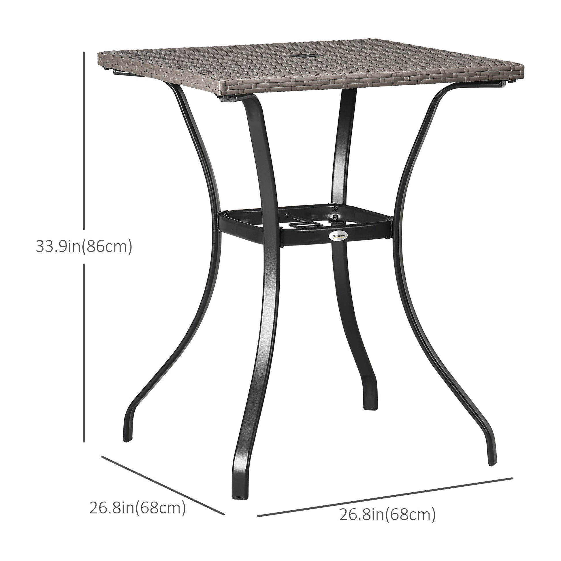 Patio Wicker Dining Table with Umbrella Hole, Outdoor PE Rattan Coffee Table with Plastic Board Under the Full Woven Table Top for Patio, Garden, Balcony, Light Grey at Gallery Canada