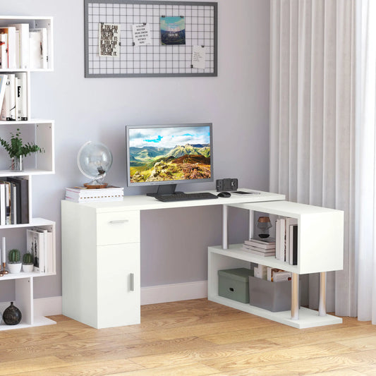 L-Shaped Rotating Computer Desk, Storage Shelves, Cabinet, Drawer, White Writing Desks White at Gallery Canada