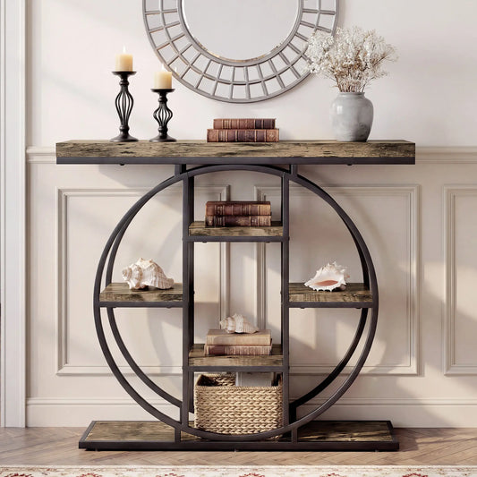 39.4" Console Table With Storage Shelves, Rustic Brown Console Tables Rustic Brown, Black at Gallery Canada