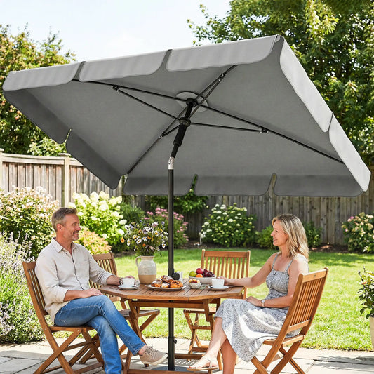 6' x 4' Grey Patio Umbrella, Tilt Crank, Rectangular Outdoor, Grey Sun Umbrellas Grey at Gallery Canada