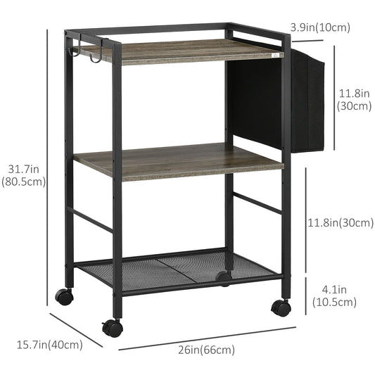 3-tier Utility Cart on Wheels, Rolling Kitchen Cart Serving Cart with Cloth Bag and Hooks for Living Room, Kitchen - Gallery Canada