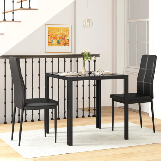3-Piece Rectangular Glass Dining Table, Metal Frame, Faux Leather Chairs, Black Bar Sets Black at Gallery Canada