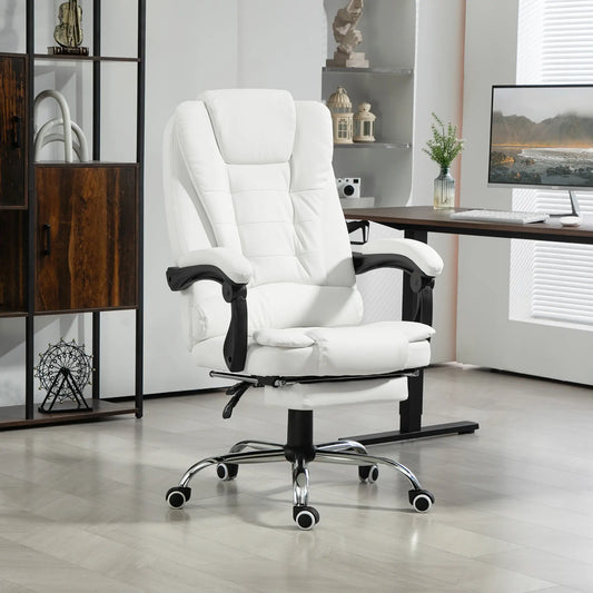 High Back Office Chair, PU Leather, Retractable Footrest, Padded Armrest, White Executive & Manager Chairs White at Gallery Canada