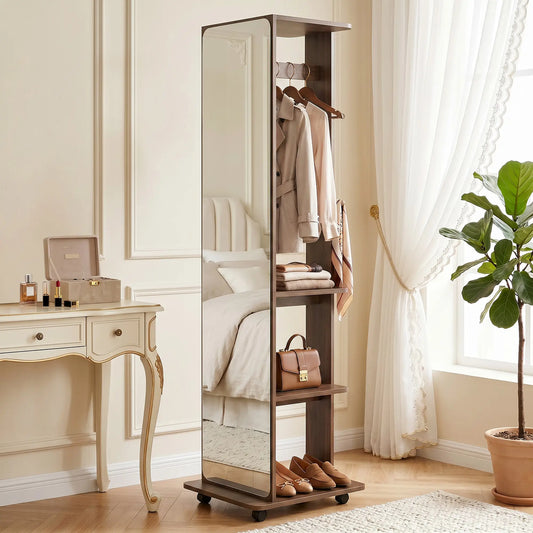 Full Length Floor Mirror With Storage Shelves, Wood Grain, Brown Full Length Mirrors Brown with Wood Grain Effect at Gallery Canada