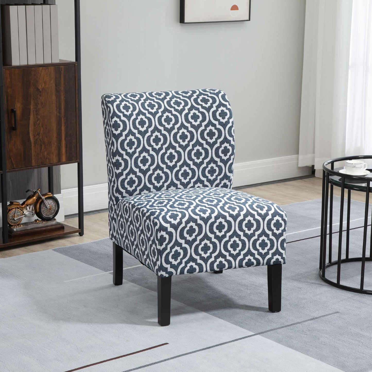 Armless Accent Chair for Bedroom, Upholstered Slipper Side Chair for Living Room with Wood Legs, Blue - Gallery Canada