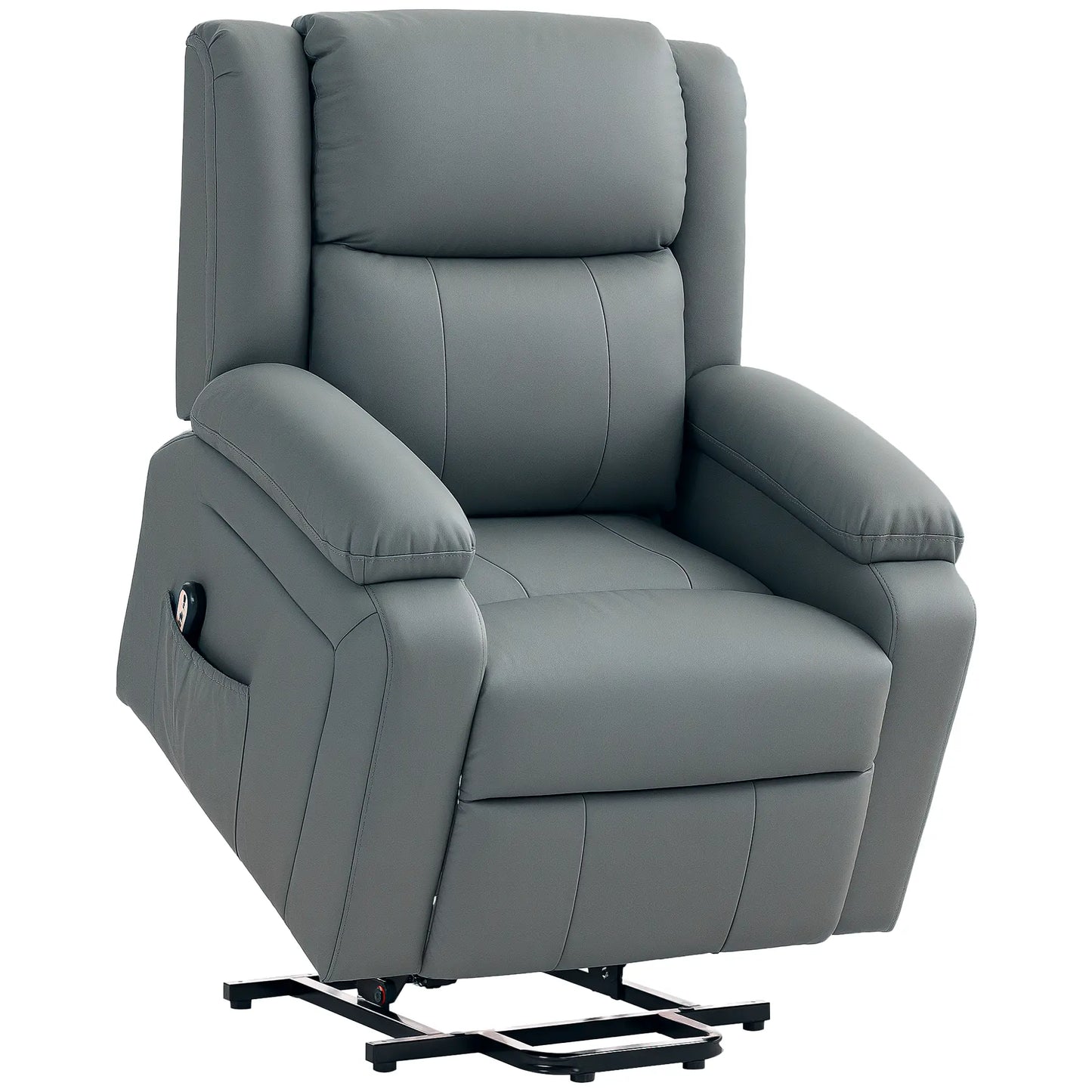 Electric Recliner Chair, PU Leather, Remote, Side Pockets, Grey Electric Power Lift Chairs at Gallery Canada