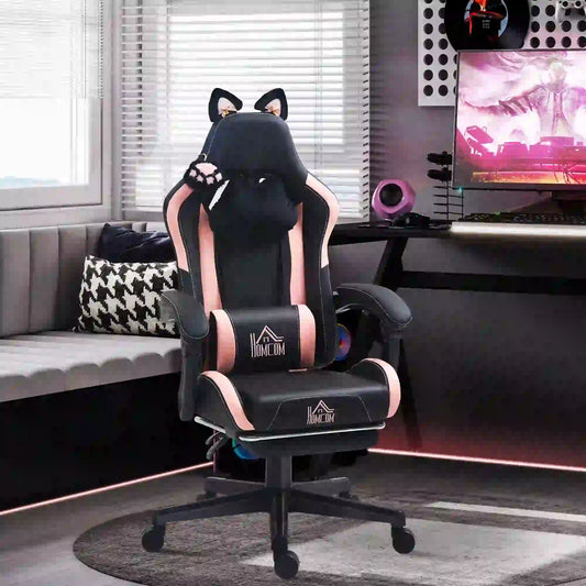 Racing Gamer Chair, Faux Leather, with Footrest, Headrest, Lumbar Support, Black Video Game Chairs Pink, Black at Gallery Canada
