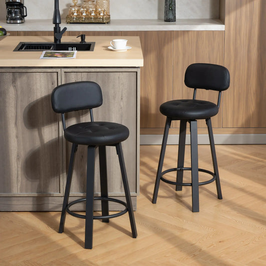 Ensemble de 2 tabourets de bar rembourrés, avec repose-pieds et dossier, noir