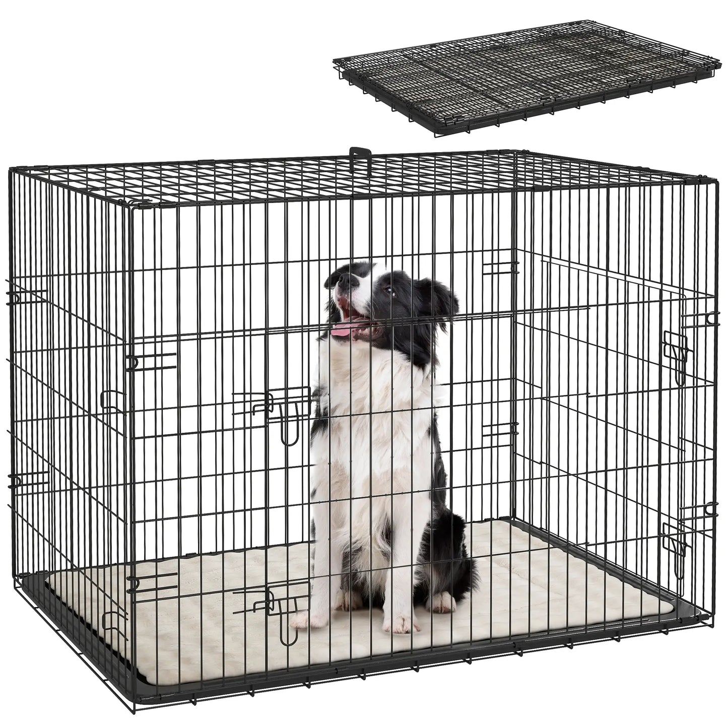 35" Dog Crate, Folding Metal Cage, Removable Tray, Cushion, Black Dog Cages & Crates at Gallery Canada