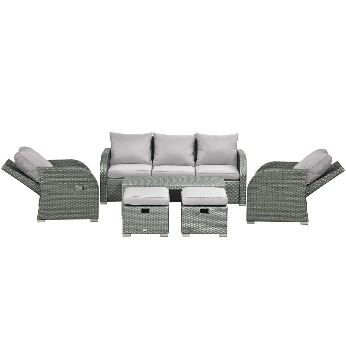 6 Pc Patio Furniture Set, PE Wicker Sectional with Recliners, Grey Patio Furniture Sets at Gallery Canada
