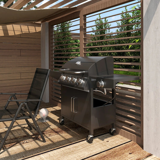 4+1 Burner LP Gas Grill Outdoor BBQ Trolley, Black Propane Gas Grills Black at Gallery Canada