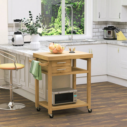 Bamboo Rolling Kitchen Island, Drawers, Shelves Kitchen Islands & Kitchen Carts Bamboo Tone at Gallery Canada
