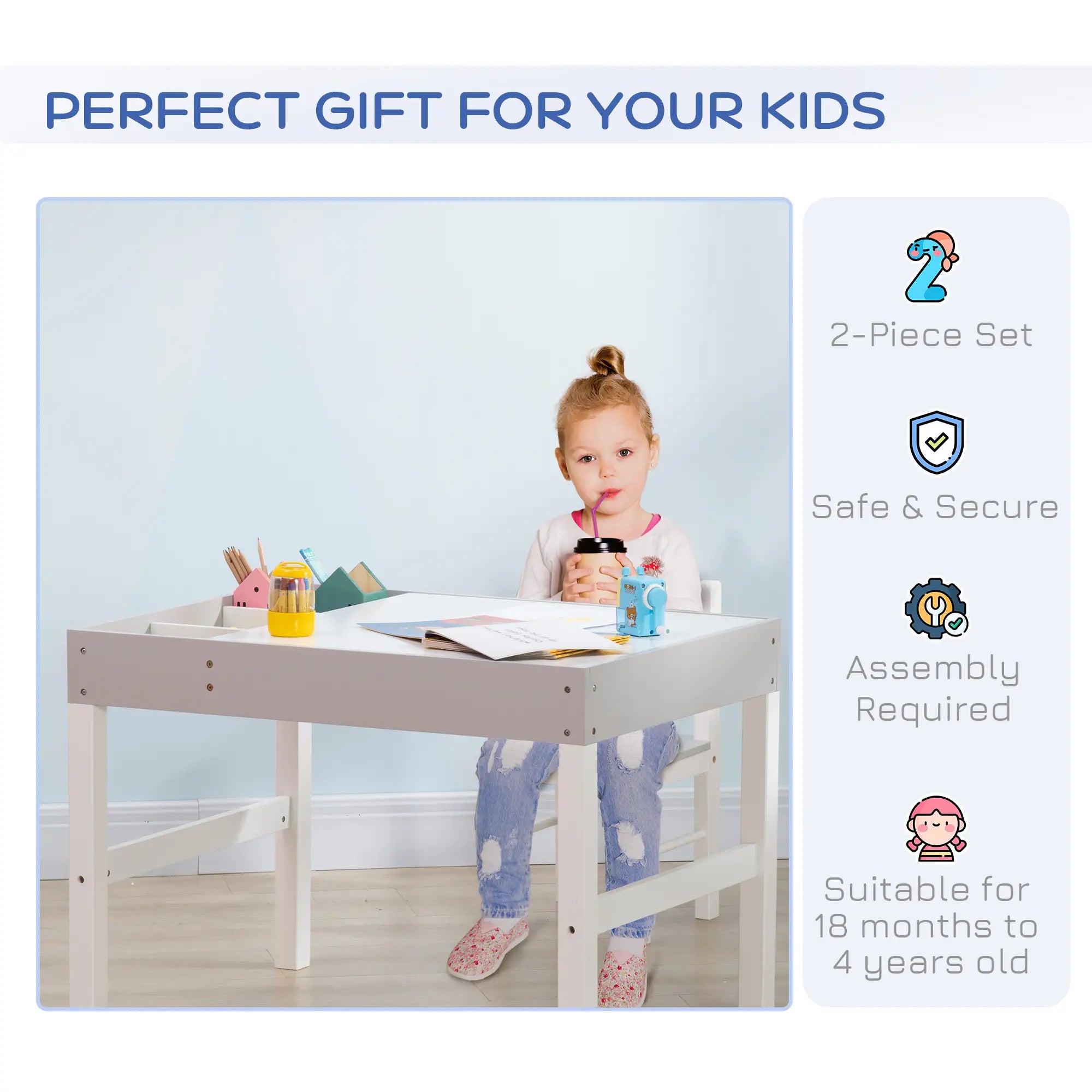 Kids Lego Table with Storage, 2PCs Toddler Activity Furniture, Grey Kids Table Sets at Gallery Canada