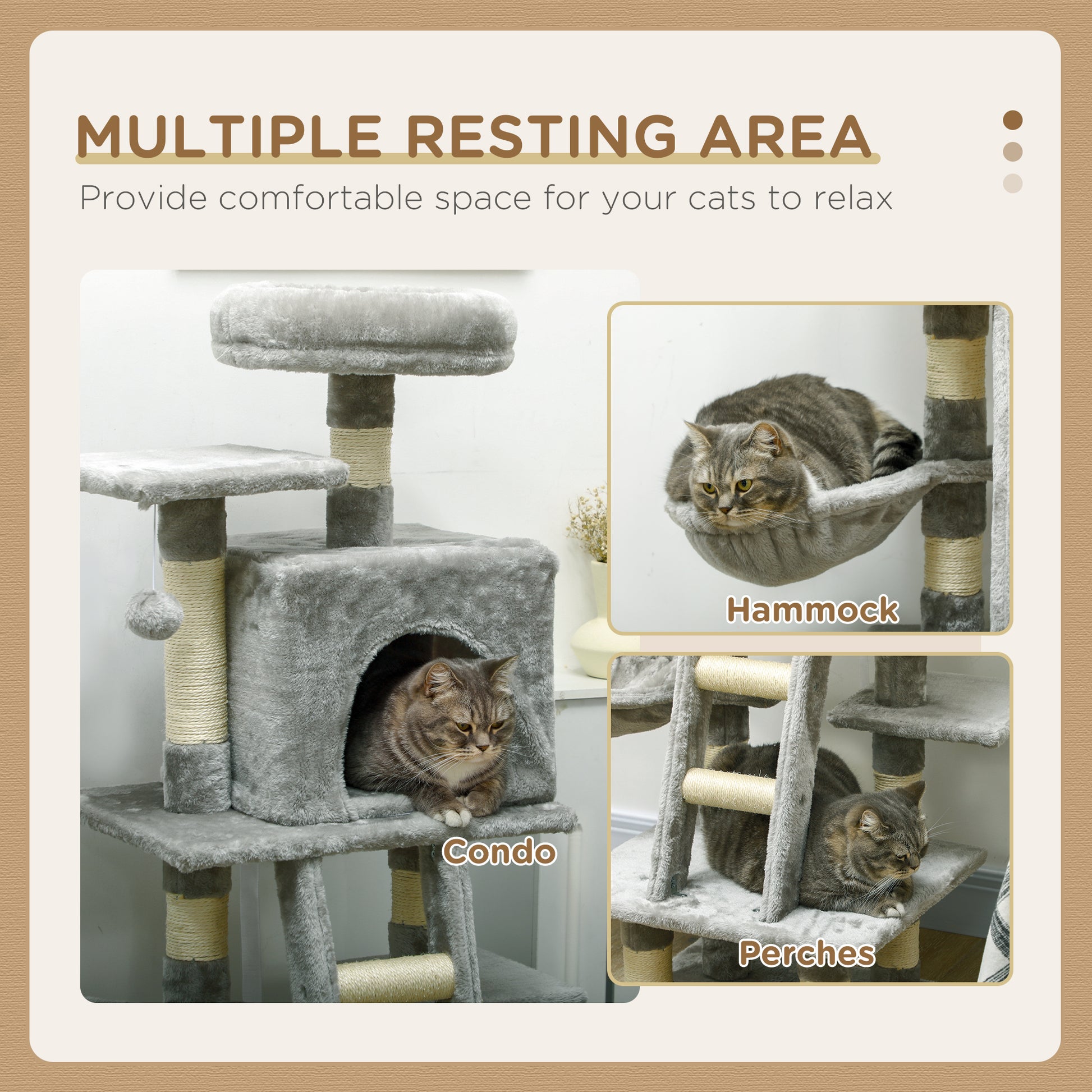 49 Inch Large Cat Tree for Indoor Cats, Light Grey at Gallery Canada