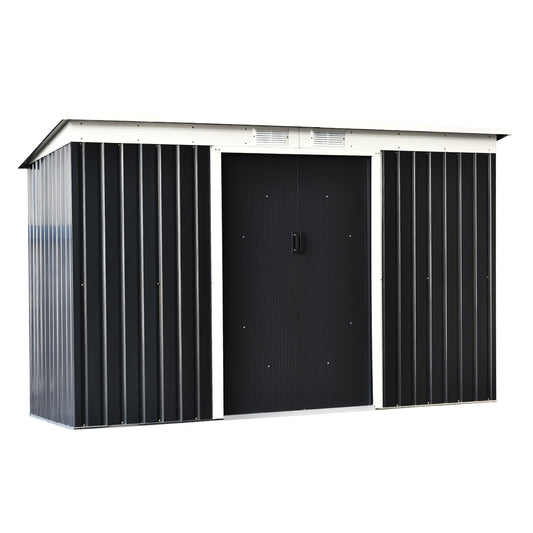 9' x 4' Garden Metal Storage Shed Outdoor Equipment Tool Box with Foundation Ventilation &; Doors, Dark Gray at Gallery Canada