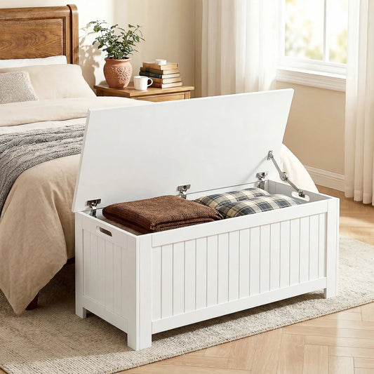 Large Storage Box Storage Trunk Cabinet Container with Lid and 2 Safety Hinges, White Storage Cabinets White at Gallery Canada