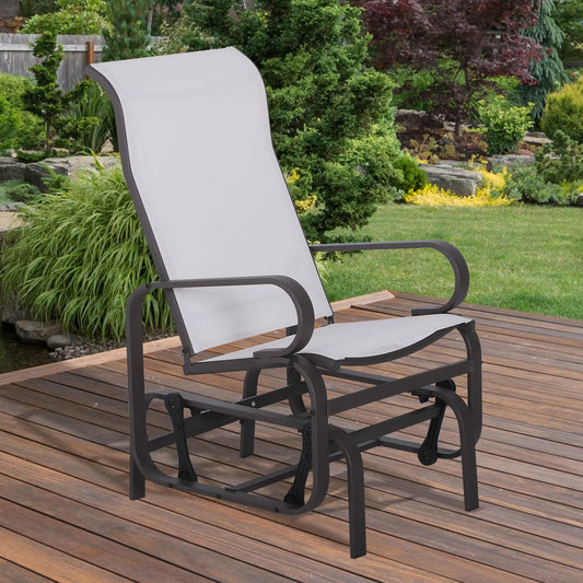Outdoor Mesh Glider Swing Chair, Patio Garden Rocking Seat, Brown Beige Outdoor Gliders Brown Frame, Beige Texteline at Gallery Canada