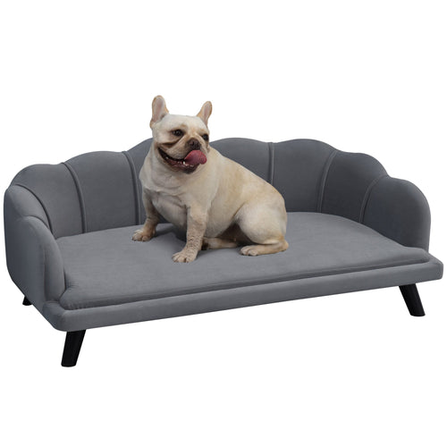 Dog Couch Pet Sofa Cat Bed with Removable Cushion Wood Legs for Medium and Large Dogs, Dark Grey