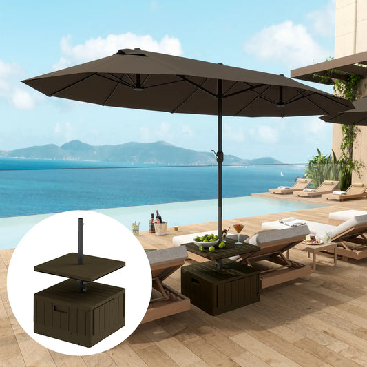 Heavy Duty Umbrella Base With Wheels, Table Tray, Brown