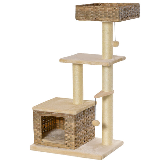 Cat tree Tower Climbing Kitten Activity Center Furniture with Sisal Scratching Post Rattan Condo Perch Hanging Balls 23.5" x 15.75" x 43" at Gallery Canada