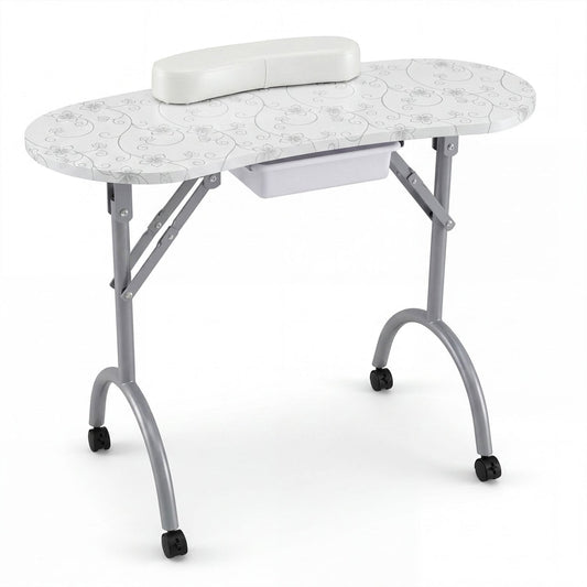 Foldable Portable Manicure Table with Drawer Casters and Cushion, White Spa & Salon White at Gallery Canada