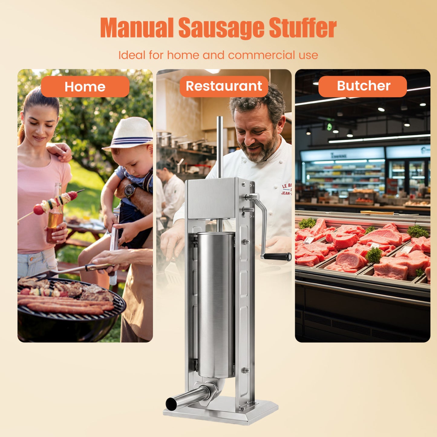 Remplisseuse de saucisses manuelle, 7 L, 4 tubes, 2 vitesses
