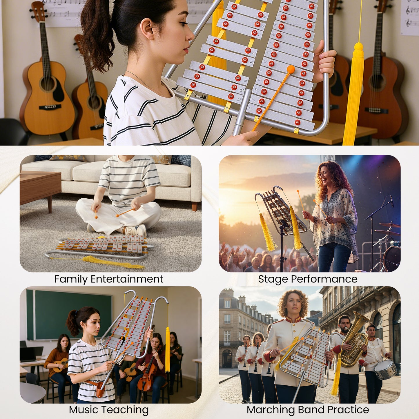 Marching Glockenspiel 29 Note Bell Lyre for Marching Band, Silver