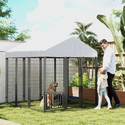 Outdoor Dog Kennel, Waterproof UV-Resistant Cover, Adjustable Bowls, 6 x 6 x 6 ft Houses, Kennels & Pens Silver, Black at Gallery Canada