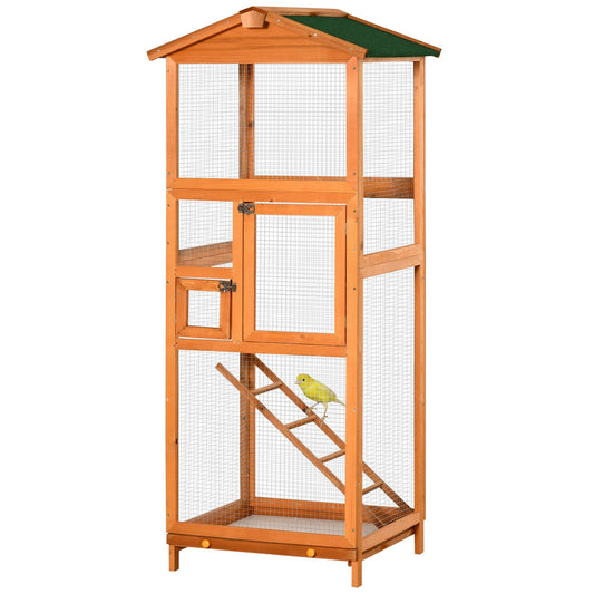 65" Outdoor Wooden Birdcage Aviary with Pull Out Tray, Orange - Gallery Canada