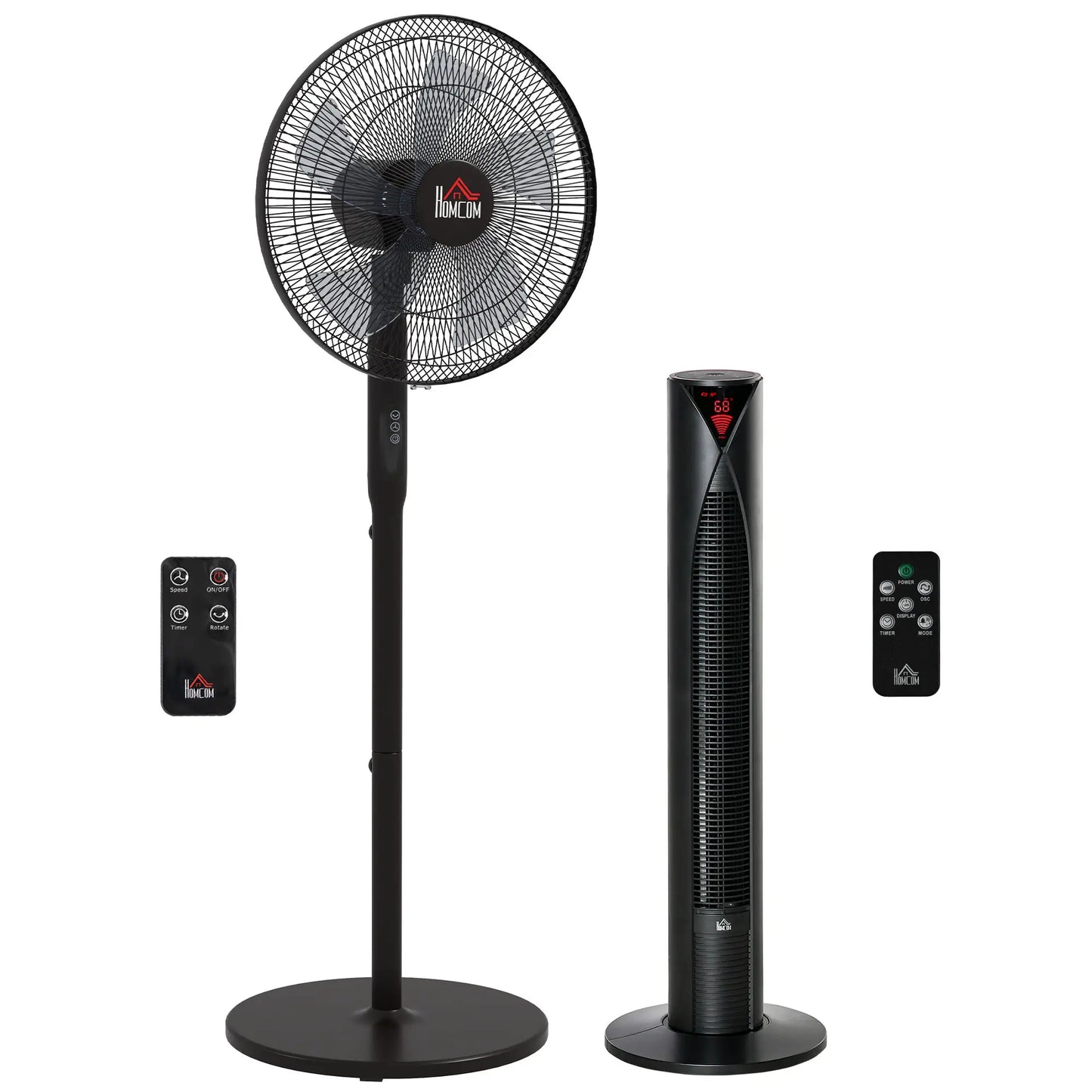 16" Tower and Pedestal Fan Set, Remote Control, Adjustable Height, Black