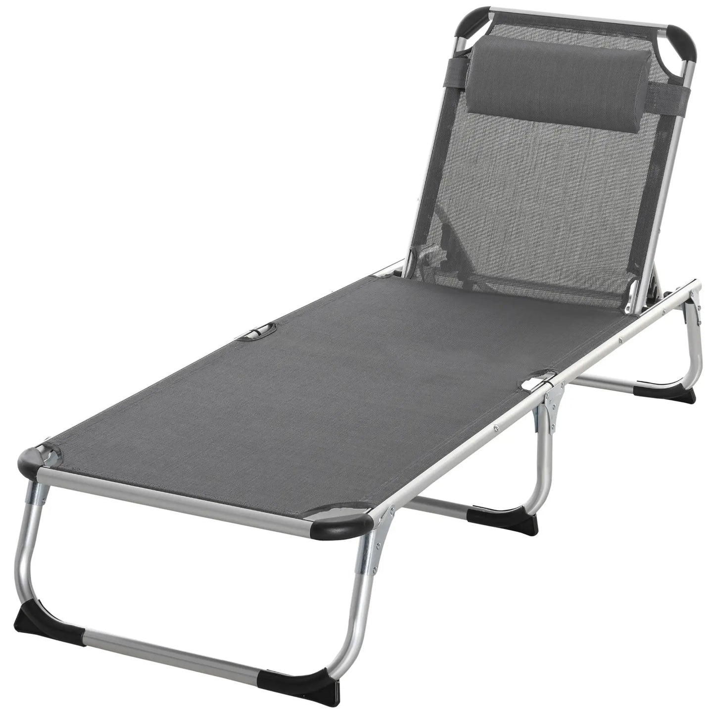 Folding Lounge Chair, Adjustable Backrest, Aluminum Frame, Grey