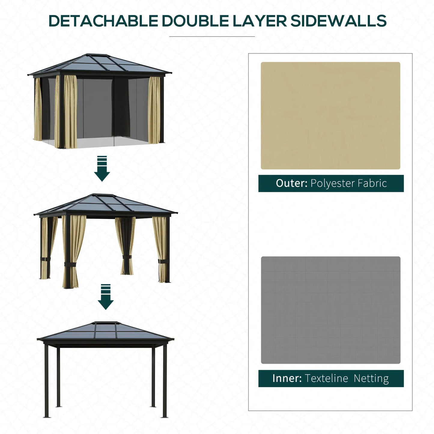 10' x 12' Hard Top Gazebo, Waterproof Canopy, Sun Shelter, Mosquito Netting Gazebos at Gallery Canada