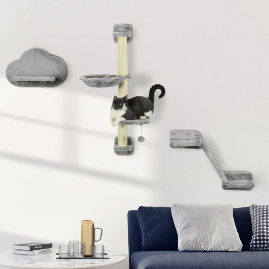 3PCs Cat Shelves, Hammock, Scratching Posts, Platforms, Grey Cat Climbing Wall Grey and Cream at Gallery Canada